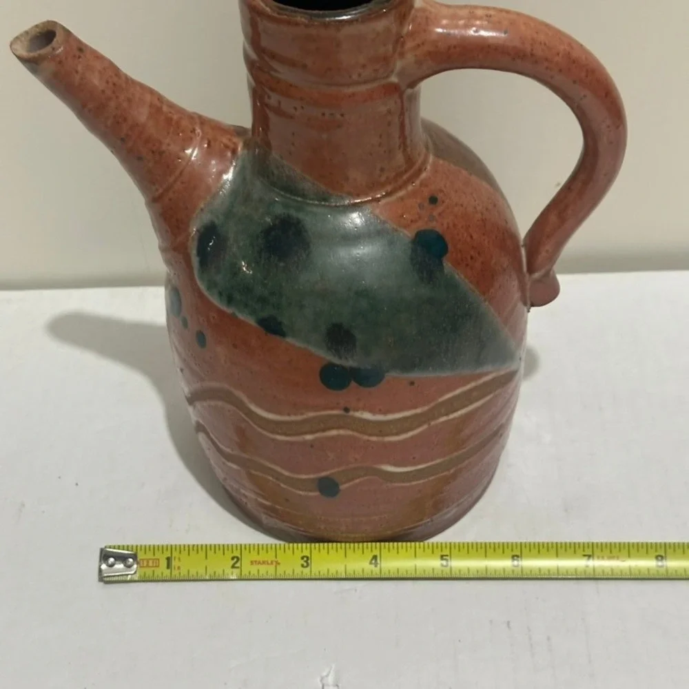Handmade Ceramic Pitcher with Spout and Handle Artistic Glaze Design